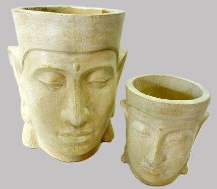Set de pot de fleurs visage de bouddha (2 pièces 35cm et 58cm GRC)